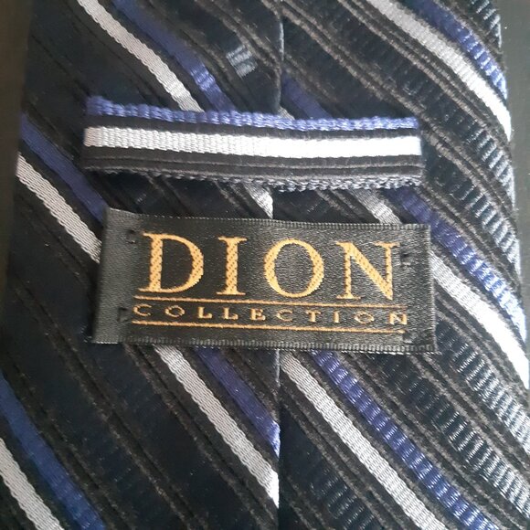 Dion Collection 100% Silk Repp Tie Blue/Black/White - Picture 3 of 13